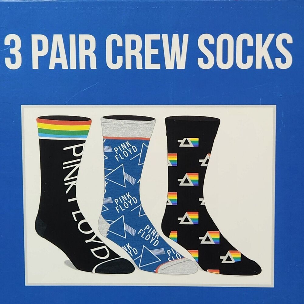 Pink Floyd Mens Dark Side of the Moon Crew Socks Size 10-13 Record Shaped Box - Picture 7 of 8